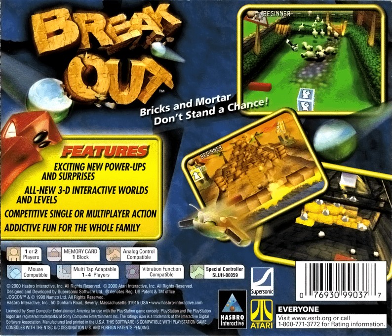 Back boxart of the game Breakout (United States) on Sony Playstation