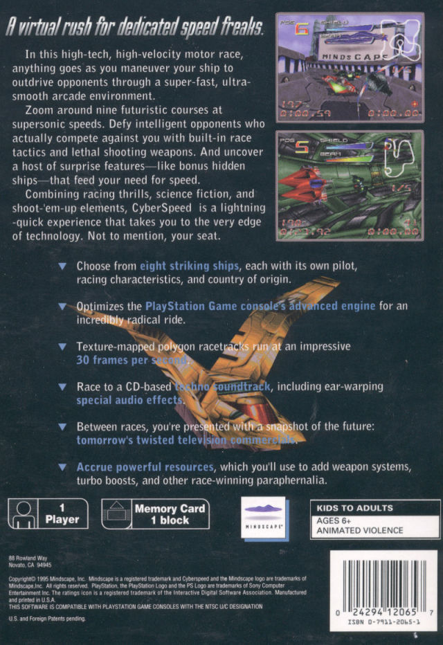 Back boxart of the game CyberSpeed (United States) on Sony Playstation