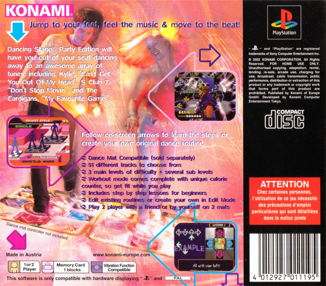 Back boxart of the game Dancing Stage Party Edition (Europe) on Sony Playstation