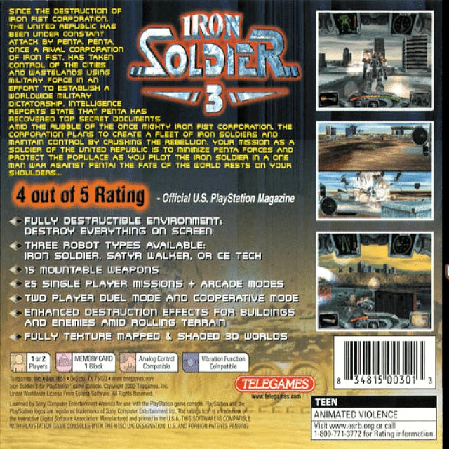 Back boxart of the game Iron Soldier 3 (Europe) on Sony Playstation
