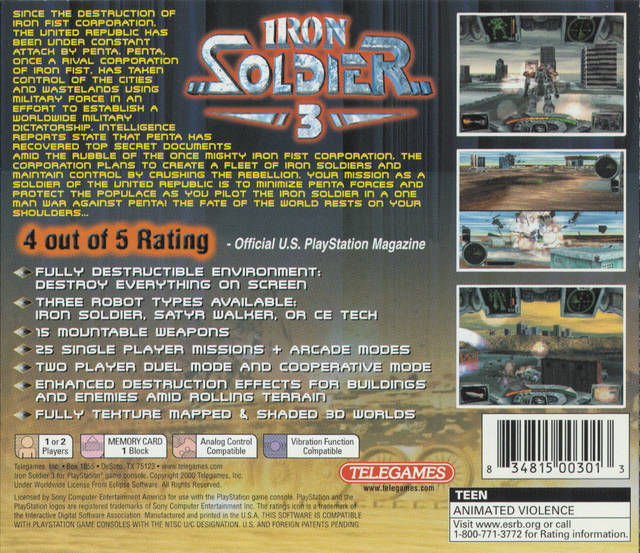 Back boxart of the game Iron Soldier 3 (United States) on Sony Playstation