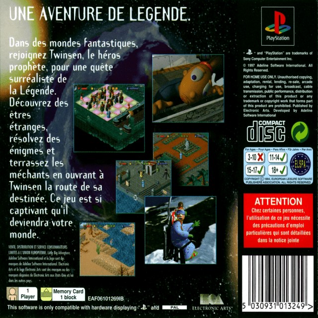 Back boxart of the game Little Big Adventure (Europe) on Sony Playstation