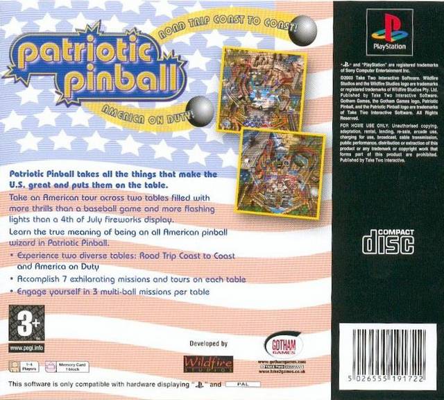 Back boxart of the game Patriotic Pinball (Europe) on Sony Playstation