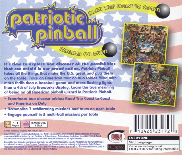 Back boxart of the game Patriotic Pinball (United States) on Sony Playstation