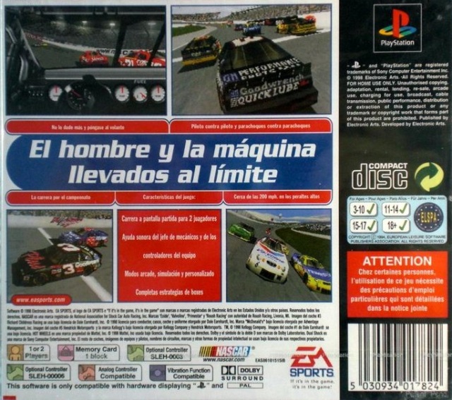 Back boxart of the game NASCAR 99 (Europe) on Sony Playstation