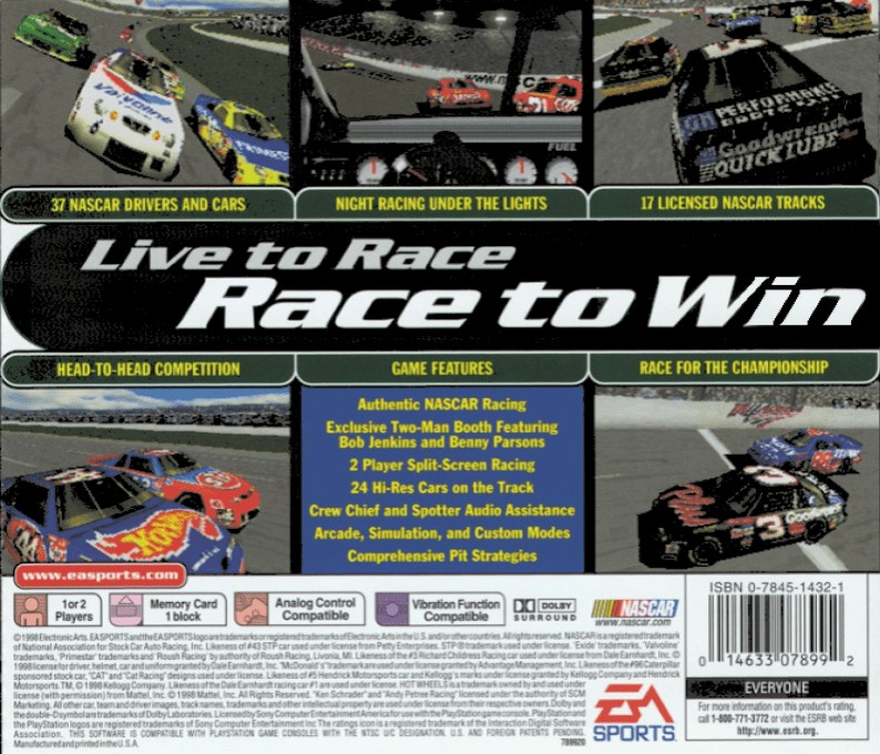 Back boxart of the game NASCAR 99 (United States) on Sony Playstation