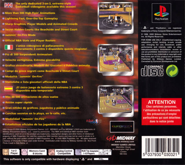 Back boxart of the game NBA Hoopz (Europe) on Sony Playstation