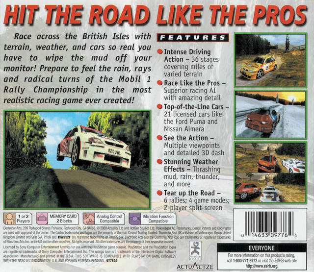 Back boxart of the game Mobil 1 Rally Championship (United States) on Sony Playstation