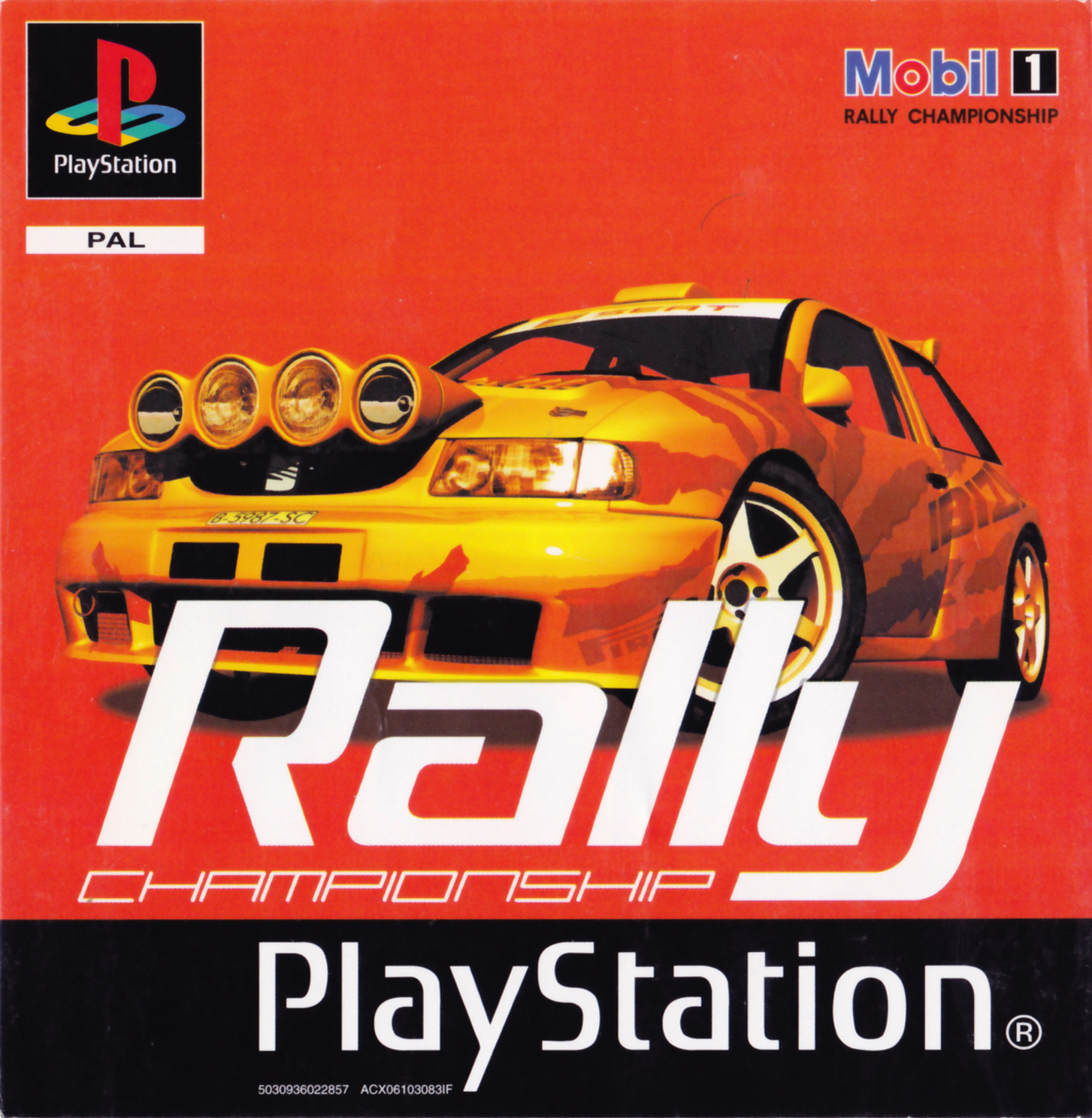 Front boxart of the game Mobil 1 Rally Championship (Europe) on Sony Playstation