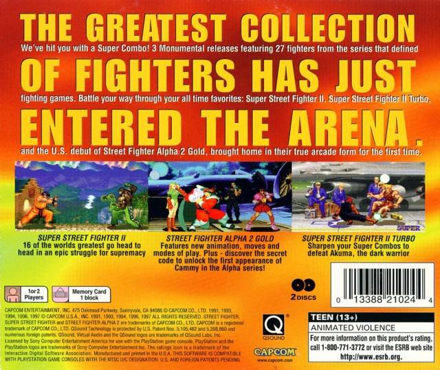 Back boxart of the game Street Fighter Collection (United States) on Sony Playstation