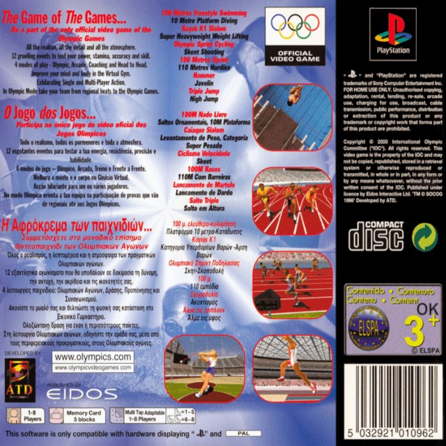Back boxart of the game Sydney 2000 (Europe) on Sony Playstation