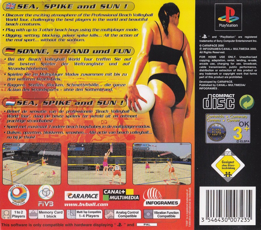 Back boxart of the game Power Spike Pro Beach Volleyball (Europe) on Sony Playstation
