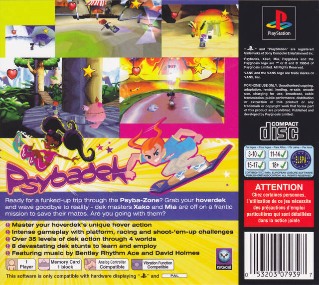 Back boxart of the game Psybadek (Europe) on Sony Playstation