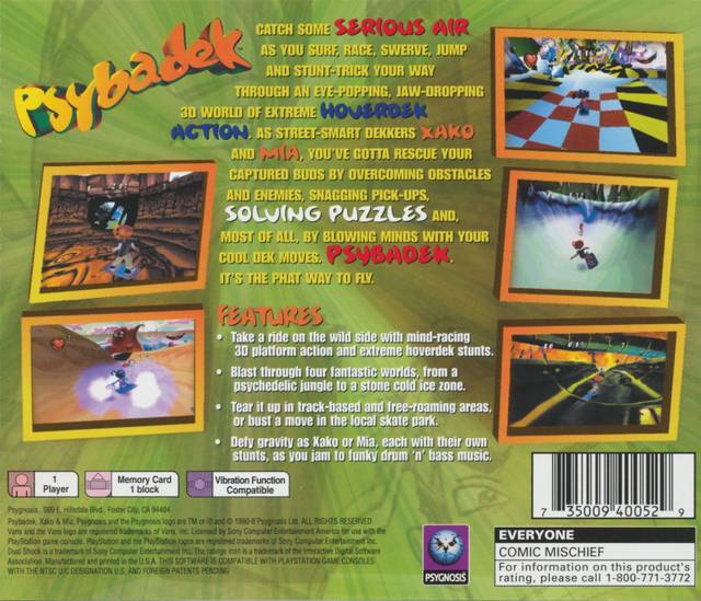 Back boxart of the game Psybadek (United States) on Sony Playstation