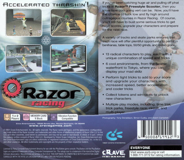 Back boxart of the game Razor Racing (United States) on Sony Playstation