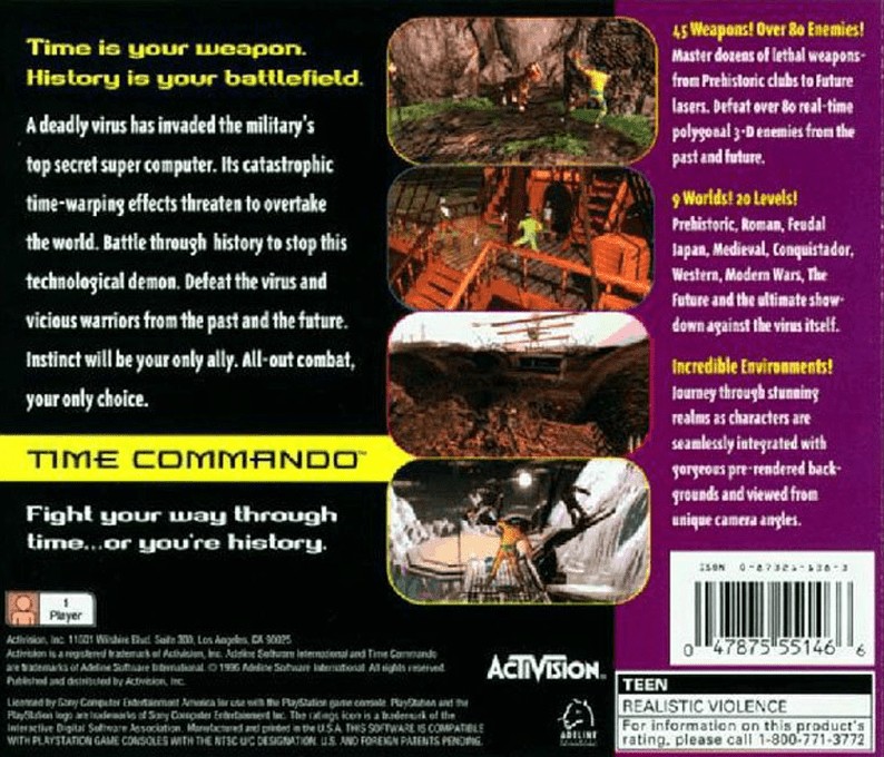 Back boxart of the game Time Commando (United States) on Sony Playstation