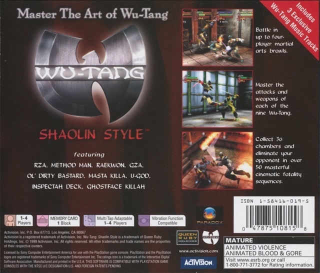 Back boxart of the game Wu-Tang - Shaolin Style (United States) on Sony Playstation