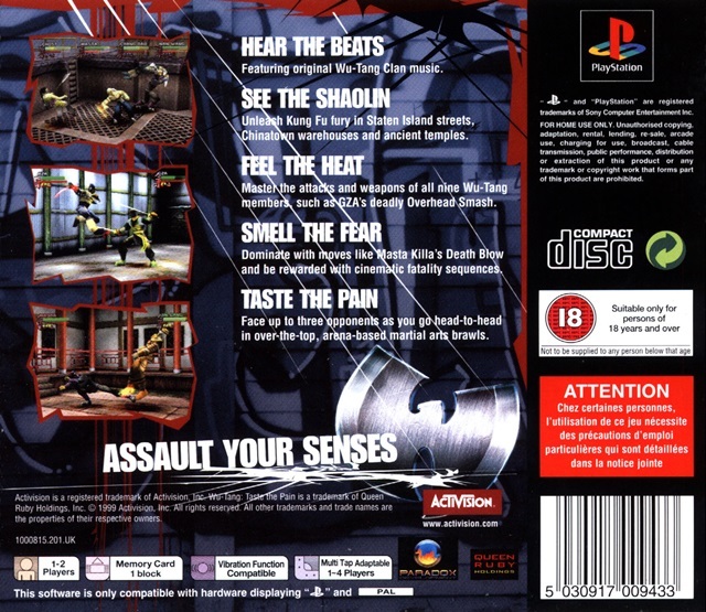 Back boxart of the game Wu-Tang - Taste the Pain (Europe) on Sony Playstation