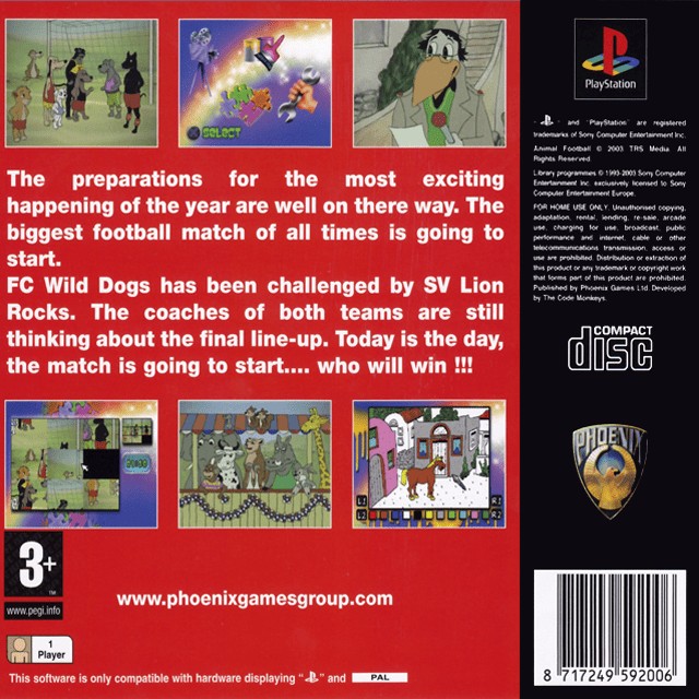 Back boxart of the game Animal Football (Europe) on Sony Playstation