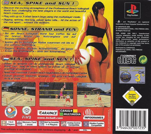 Back boxart of the game Beach Volleyball (Europe) on Sony Playstation