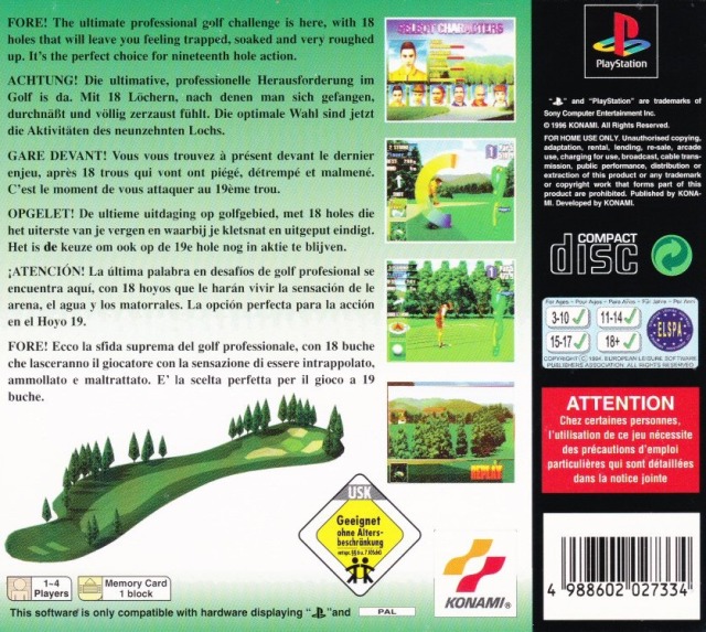 Back boxart of the game Konami Open Golf (Europe) on Sony Playstation