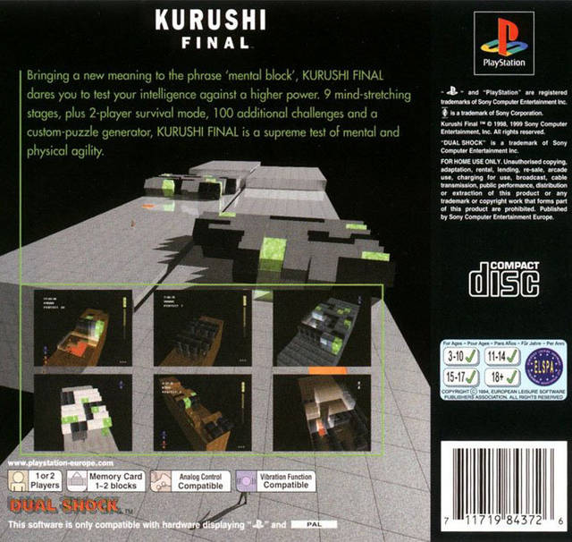 Back boxart of the game Kurushi Final - Mental Blocks (Europe) on Sony Playstation