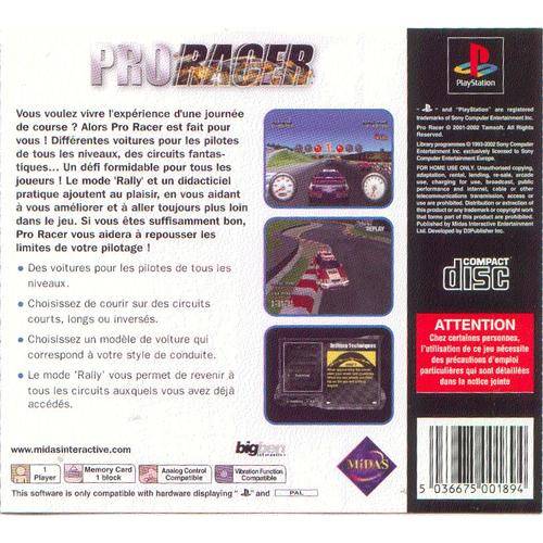 Back boxart of the game Pro Racer (Europe) on Sony Playstation