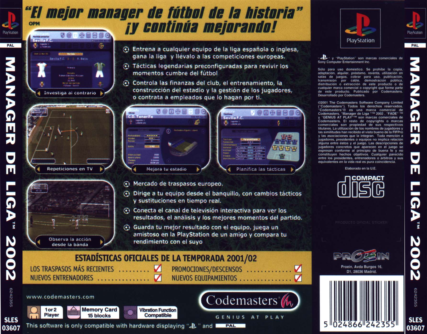 Back boxart of the game Manager de Liga 2002 (Spain) on Sony Playstation