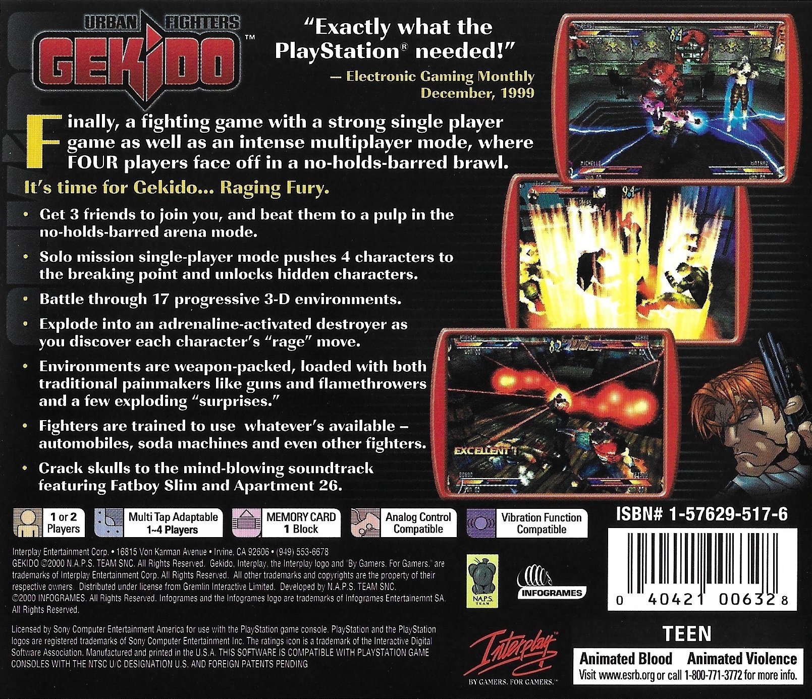 Back boxart of the game Gekido (United States) on Sony Playstation