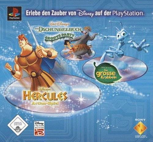 Front boxart of the game Hercules / The Jungle Book - Groove Party / A Bug's Life (Europe) on Sony Playstation