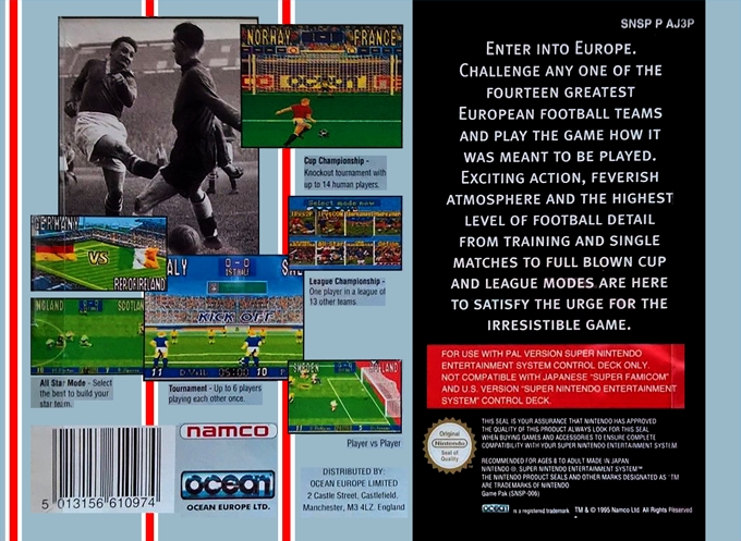 Back boxart of the game 90 Minutes - European Prime Goal (Europe) on Nintendo Super NES
