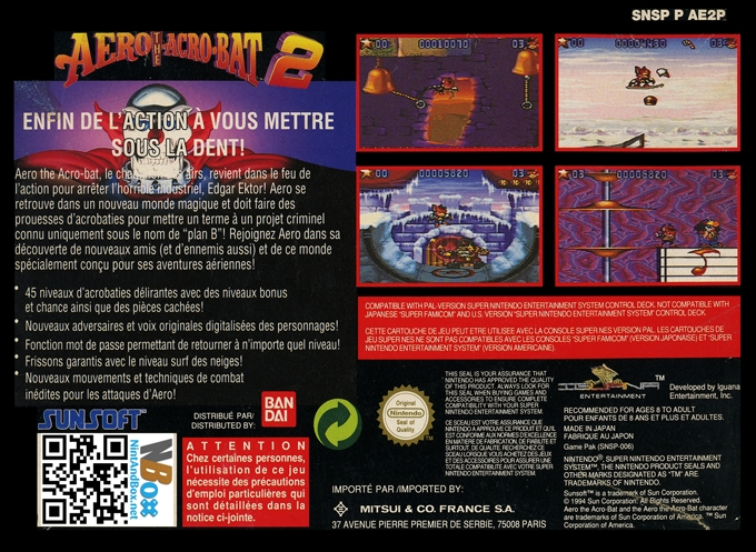 Back boxart of the game Aero the Acro-Bat 2 (Europe) on Nintendo Super NES