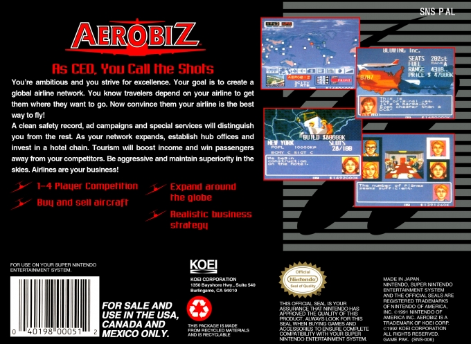 Back boxart of the game Aerobiz (United States) on Nintendo Super NES