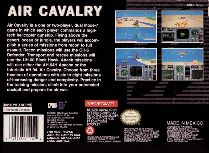 Back boxart of the game Air Cavalry (United States) on Nintendo Super NES
