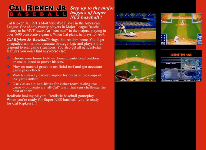 Back boxart of the game Cal Ripken Jr. Baseball (Europe) on Nintendo Super NES