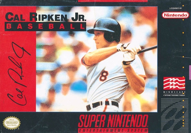 Front boxart of the game Cal Ripken Jr. Baseball (United States) on Nintendo Super NES
