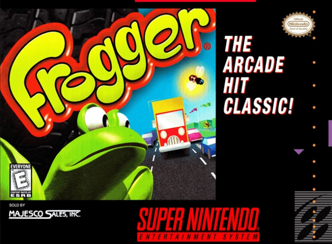 Front boxart of the game Frogger (United States) on Nintendo Super NES