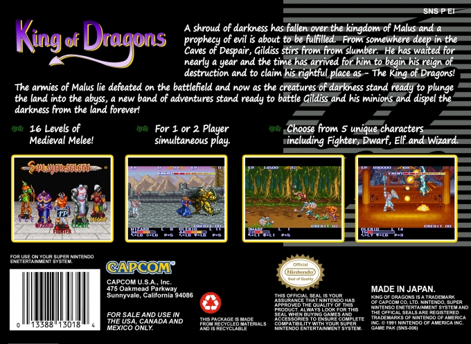 Back boxart of the game King of Dragons (United States) on Nintendo Super NES