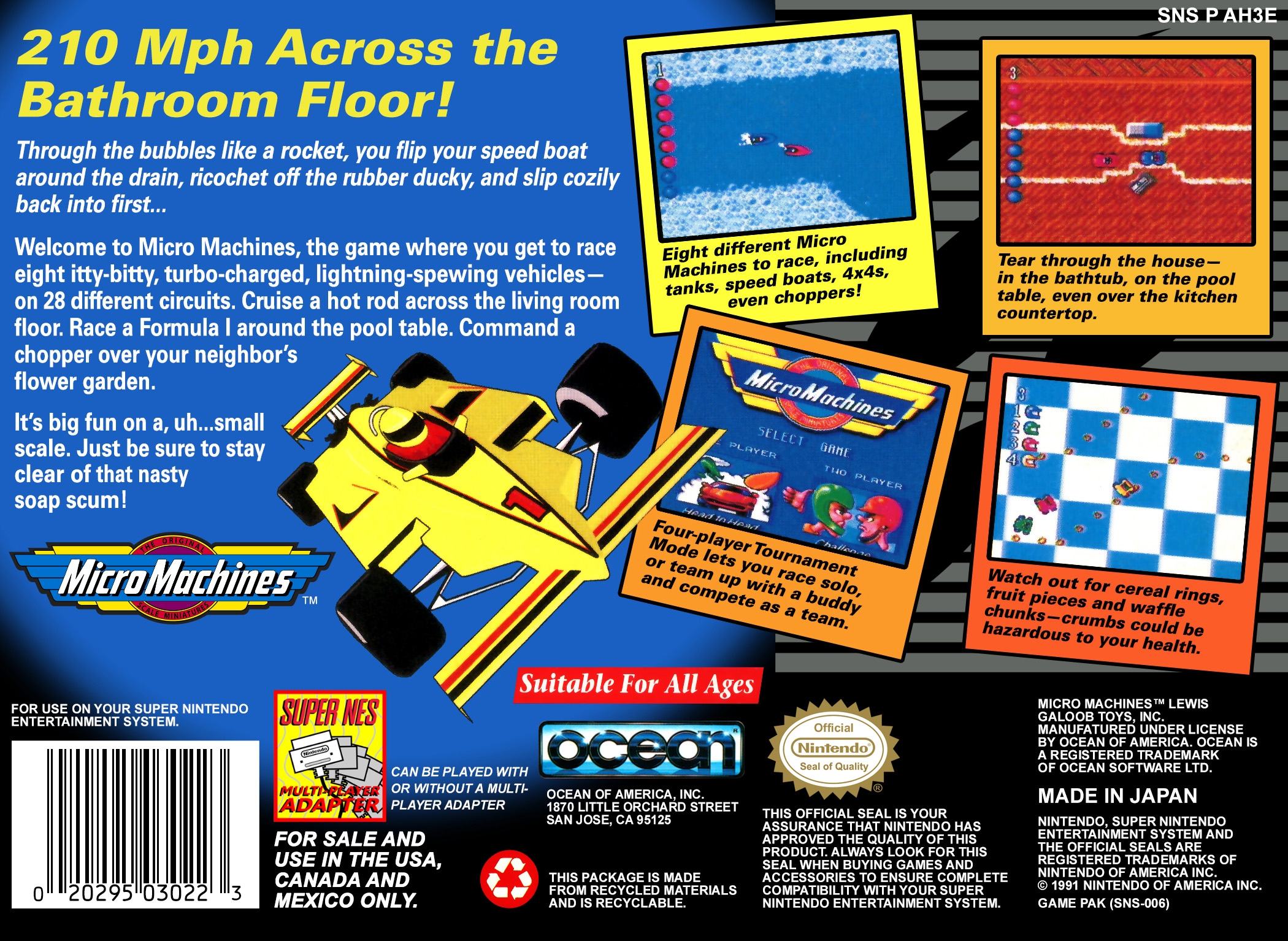 Back boxart of the game Micro Machines (United States) on Nintendo Super NES