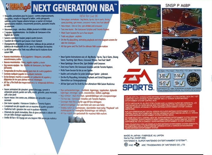 Back boxart of the game NBA Live 96 (Europe) on Nintendo Super NES