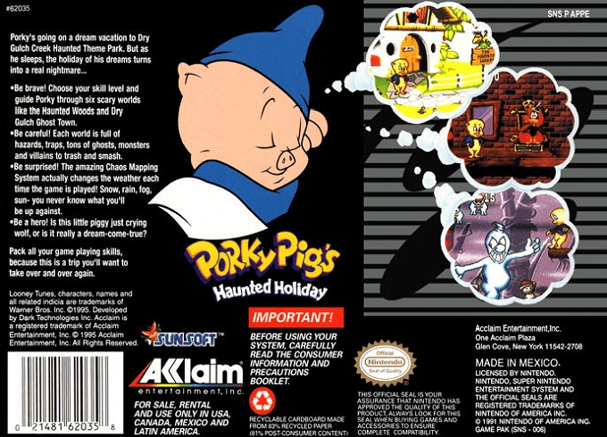 Back boxart of the game Porky Pig's Haunted Holiday (United States) on Nintendo Super NES