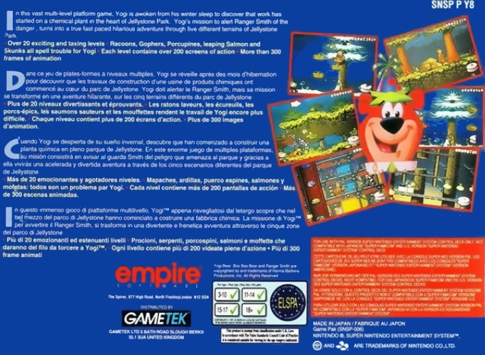 Back boxart of the game Adventures of Yogi Bear (Europe) on Nintendo Super NES