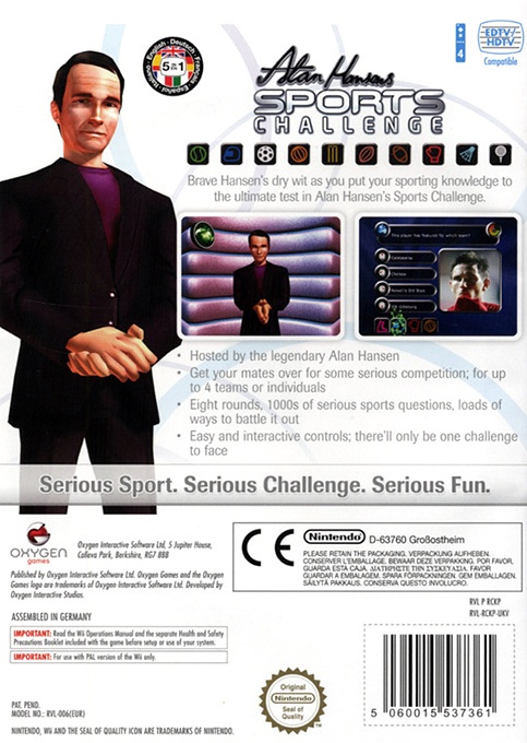 Back boxart of the game Alan Hansen's Sports Challenge (Europe) on Nintendo Wii