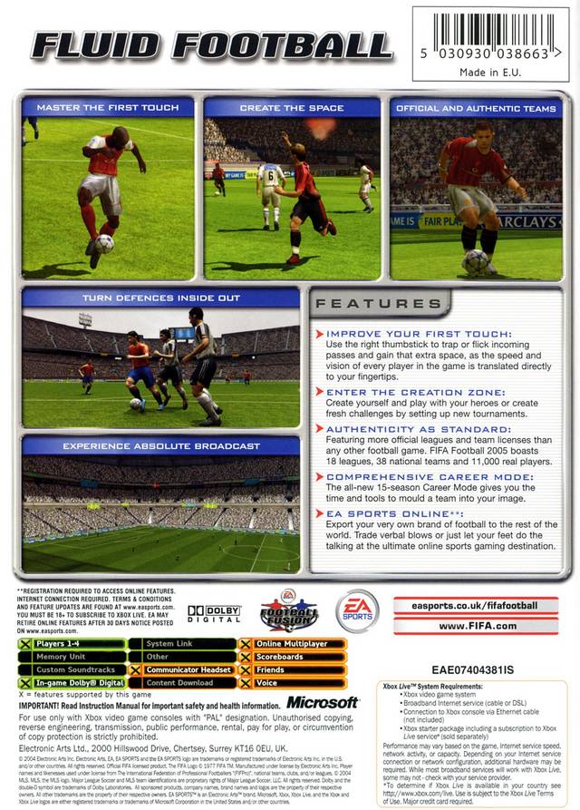 Back boxart of the game FIFA Football 2005 (Europe) on Microsoft Xbox