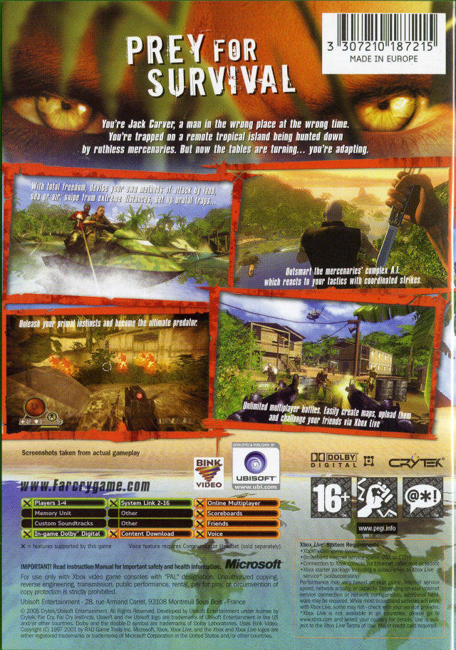 Back boxart of the game Far Cry Instincts (Europe) on Microsoft Xbox