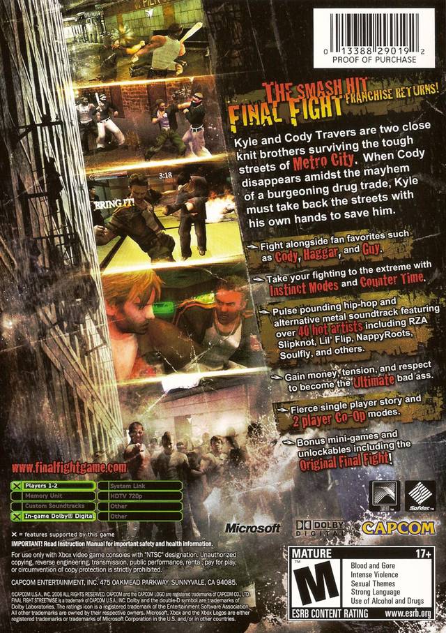 Back boxart of the game Final Fight - Streetwise (United States) on Microsoft Xbox