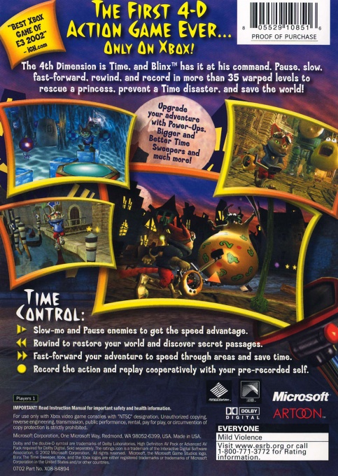 Back boxart of the game Blinx - The Time Sweeper (United States) on Microsoft Xbox