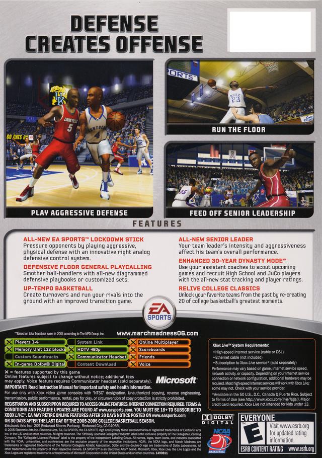 Back boxart of the game NCAA March Madness 06 (United States) on Microsoft Xbox