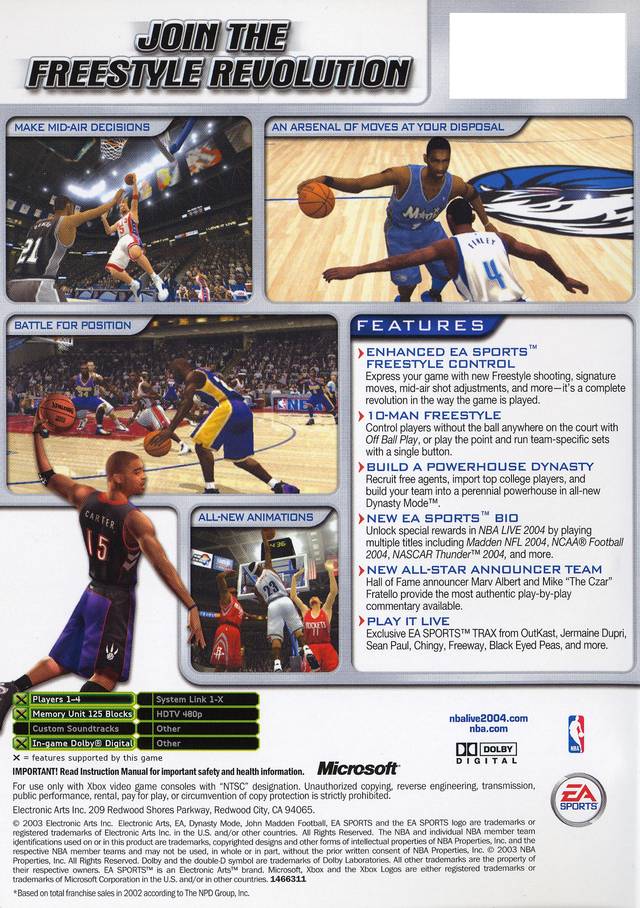 Back boxart of the game NBA Live 2004 (United States) on Microsoft Xbox