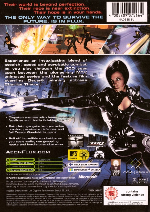 Back boxart of the game Aeon Flux (Europe) on Microsoft Xbox